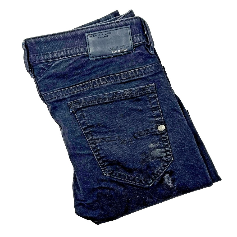 Diesel Thavar Slim Skinny Jeans Mens 33x30 Black Distressed Made in Italy 0676L